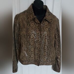 Fu Da Sport Feaux Snakeskin Jacket Coat, Brown, Womens Size L